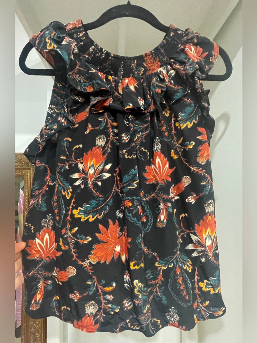 Ulla Johnson Black Silk Floral Top